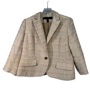 Apostrophe Womens Size 18 Beige Tweed Blazer Jacket Gold Metallic Thread